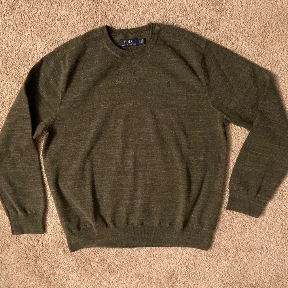 Polo Ralph Lauren Men's L Sweater Crew Green Olive Army Brown Heather Sweatshirt